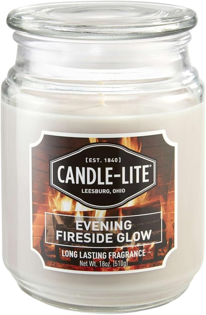 CANDLE-LITE Scented Evening Fireside Glow Fragrance, One 18 oz. Single-Wick Aromatherapy Candle with 110 Hours of Burn Time, Off-White Color, Jar