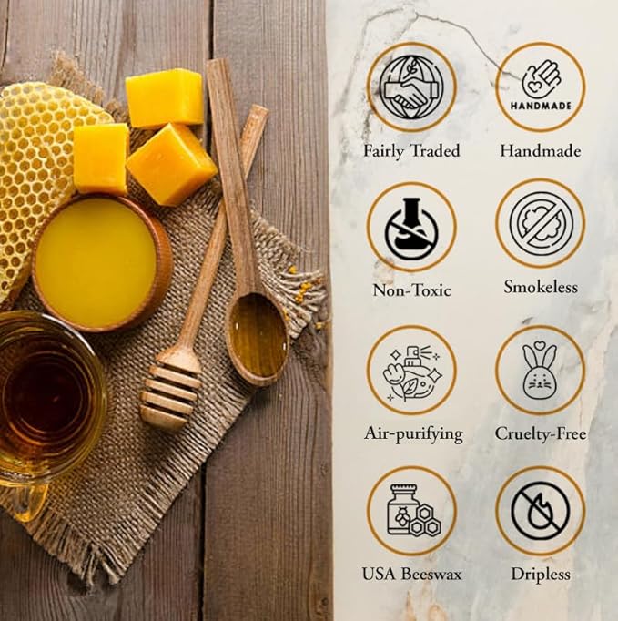 BeeTheLight Beeswax Jar Candle - 100% Pure USA Bees Wax in Glass Container with Cork Lid - Unscented - All Natural Light Honey Scent (7 oz w/Cork Lid, Unscented)