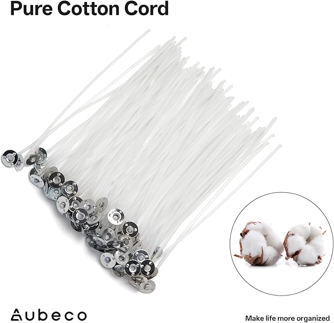 80 Pcs 4/6/8 inch Pre Waxed Candle Wick with 80 pcs Wick Stickers and 10Pcs Candle Wick Holders, Bulk Cotton Candle Wicks for Candle Making, Soy Wax
