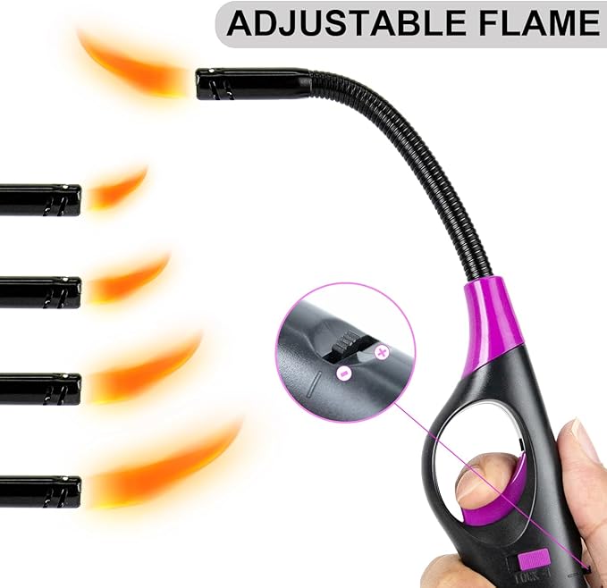 Long Neck Lighters Candle Lighters, 4 Pack Refillable Butane Lighter for Camping Fireplace Party BBQ Grill (Empty/Without Fuel)