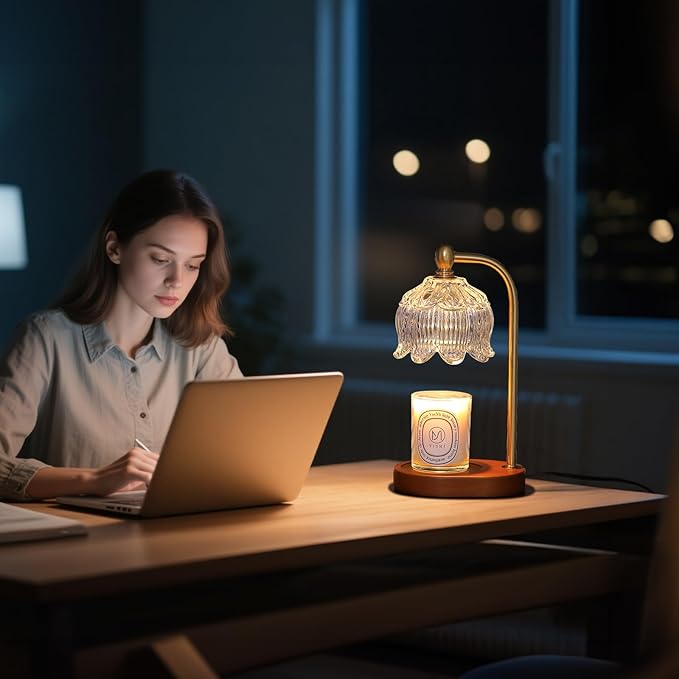 MEIXISUE Candle Warmer Lamp with Timer Dimmable,Antique Brass Candle Lamp,Wax Melt Warmer Light for Jar Candles,Mother's Day/Birthday/Christmas Gifts for Mom/Wife,Home Decor Lamp,with 2 Bulbs