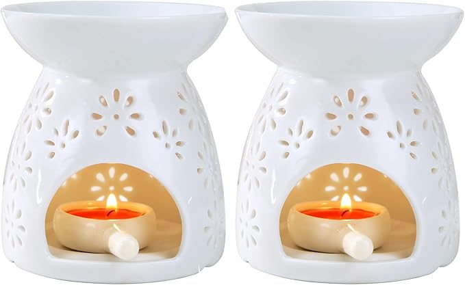 Ceramic Tea Light Candle Holder Set of 2, Essential Oil Burner Wax Melt Burner, Incense Aroma Diffuser, Home Decor