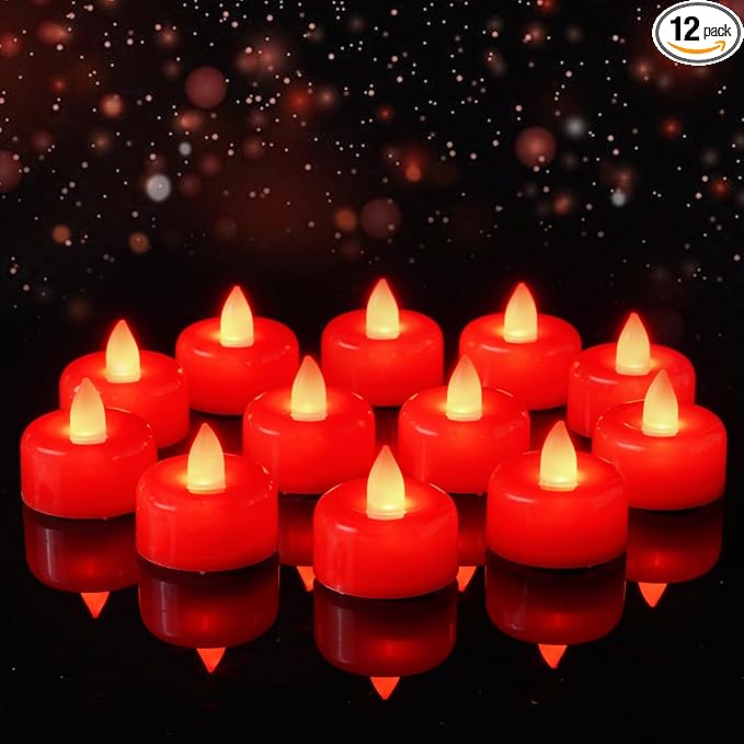 Amagic 12 Pack Red Flameless LED Tea Lights Candles Battery Operated, Electric Fake Tealight Candles for Votive, Wedding, Table Centerpiece, Party, Aniversary, Proposal, Halloween, Christmas
