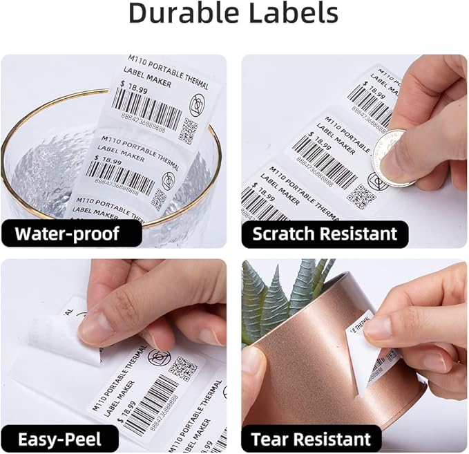 Phomemo Labels for M110 M120 M221 M200 M220 M150 M250 M260 M108 M100 Label Printer, Thermal Paper for Small Business, Barcode, Address, Clothing, Black on White 1.97"x3.15"(50x80mm) 100Label/Roll