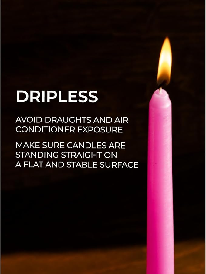 CANDWAX 8 inch Pink Taper Candles Pack of 4 - Unscented Smokeless Dripless Tall Candlesticks - Perfect as Easter Candles and for Holidays, Ordinary Dinners and Special Occasions - Pink Candle Sticks