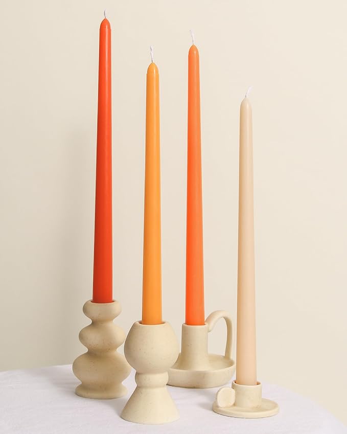Viyffo Taper Candles, 12 Inch, 4 Pack, Orange – Unscented, Smokeless Design, Up to 8-Hour Burn – Tall Candlesticks for Table Decor, Weddings & Dinners
