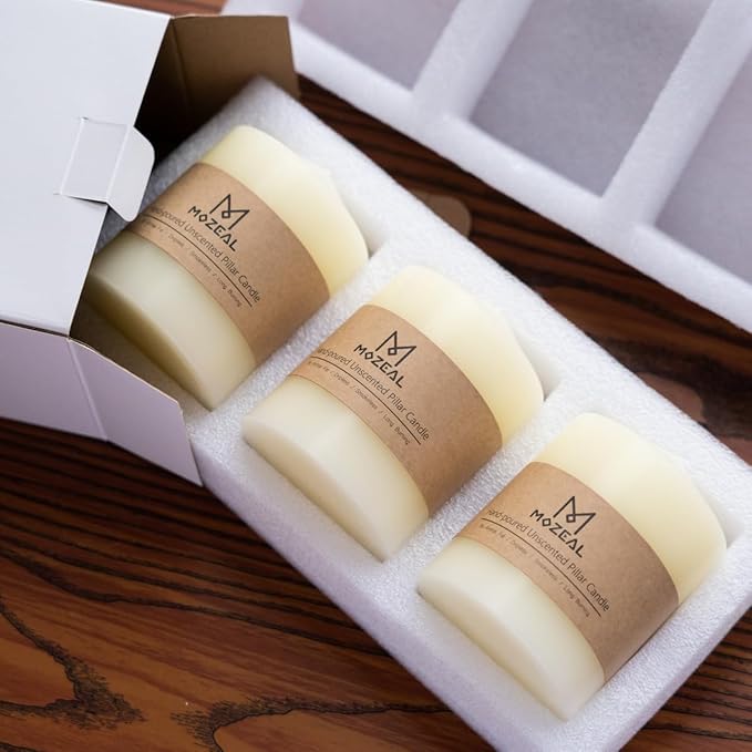 MOZEAL 3" x 4" Hand-Poured Unscented Purple Pillar Candles,Dripless Candles Set of 3,Smokeless,Clean Burning,Approx 60 Hours Burn Time,Wedding,Dinner,Christmas and Home Decor（3 Inch Width Series）