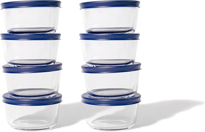 DURA LIVING 16-Piece Glass Food Storage Containers Set (8 Containers + 8 BPA-Free Lids) | 1-Cup, Leakproof | Microwave, Freezer, Oven & Dishwasher Safe | Ideal for Meal Prep & Pantry Organization