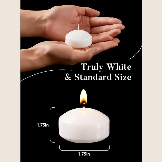 1.75 inch White Floating Candles, 24 Pack 5-6 Hours Long Burning Floating Candle, Burn Clean & Unscented Floating Candles for Centerpieces,Wedding, Christmas