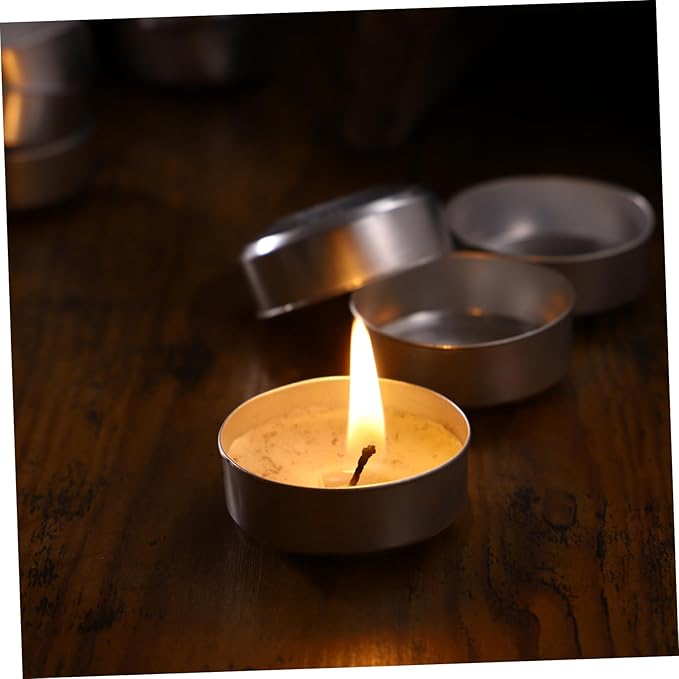 Milisten Aluminum Tea Light Tins 1.49 Inch Empty Candle Holders for DIY Scented Candle Making Storage Party Favors Crafts and Home Decoration