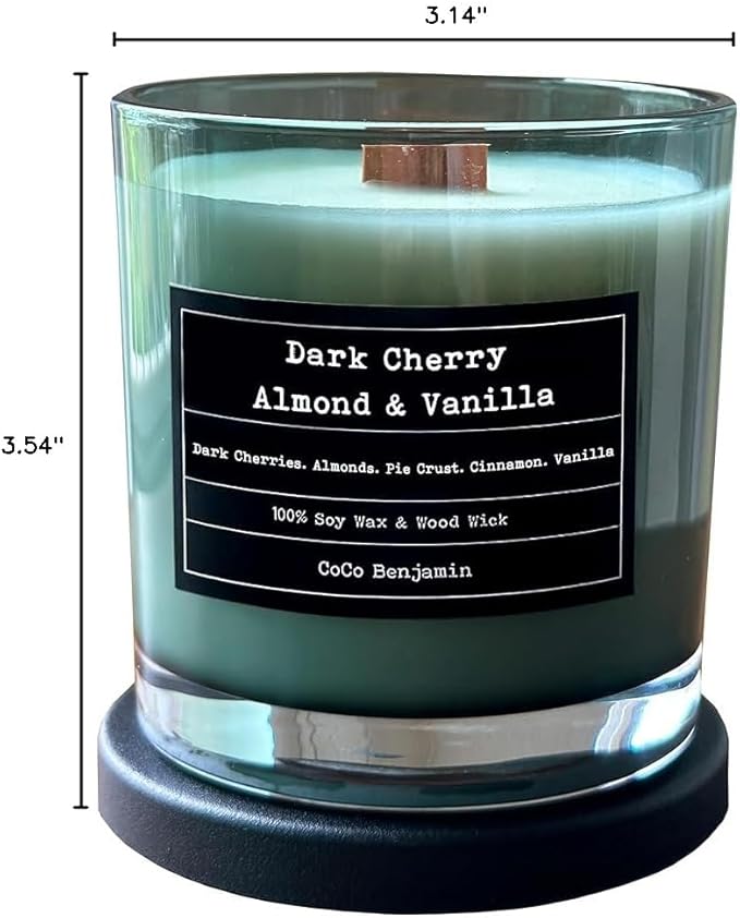100% Soy, Highly Scented, Hand Poured Soy Candle (Dark Cherry, Almond & Vanilla (Wooden Wick))