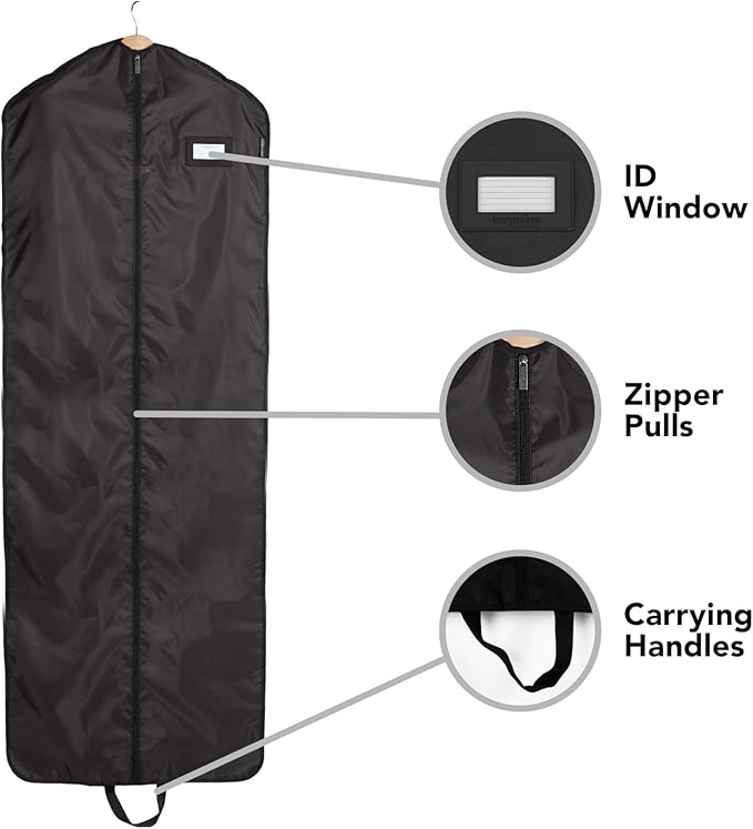 Covermates Keepsakes Garment Bag Set - Premium Polyester - Full Length Zipper - ID Window - Carrying Handles - Closet Storage, Black