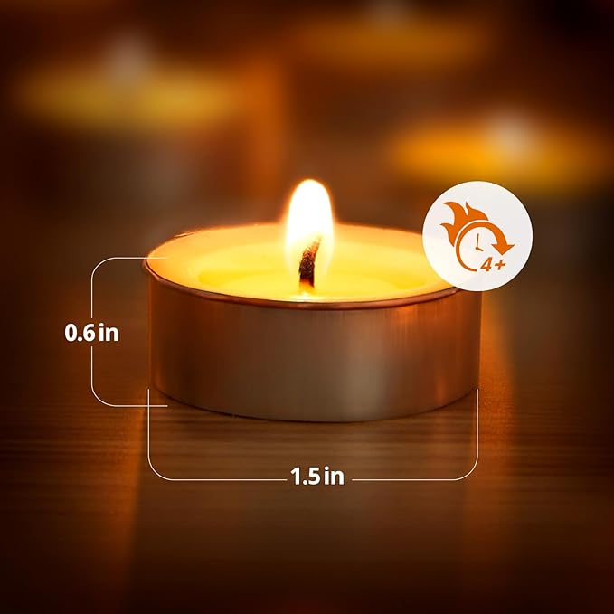 Unscented Palm Tea Lights Candles 50 Pack Bulk, 4.5 Hours Long Burning White Tea Lights,Non-Paraffin, Smokeless, Mini Tealight Candles for Wedding, Christmas Lights, Party, Power Outages