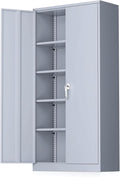 Greenvelly Metal Storage Cabinet with Doors, 72" Lockable Steel Garage Storage Cabinet with Shelves, Dark Grey 36" W x 18" D