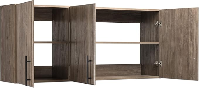 Prepac Elite 54" Wall Cabinet, Drifted Gray Storage Cabinet with 2 Adjustable Shelves, Storage for Pantry, Kitchen, Bathroom 12" D x 54" W x 24" H
