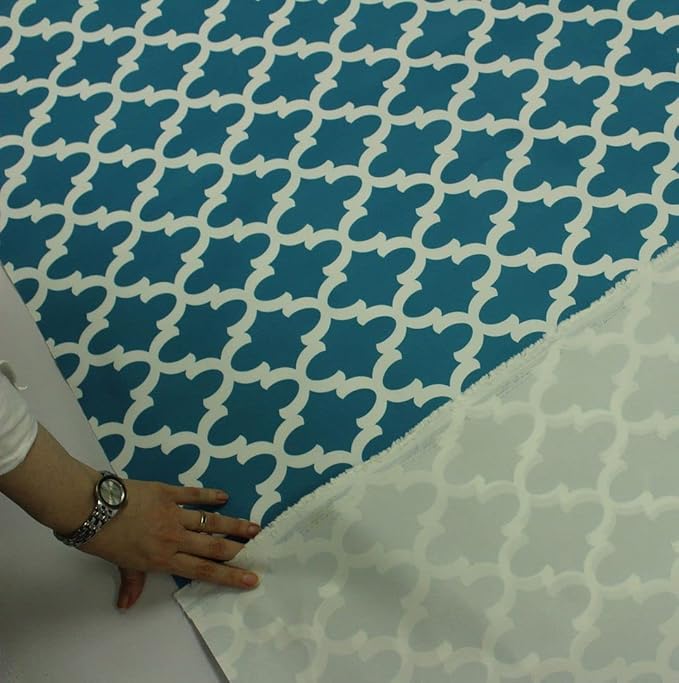 Mybecca Canvas Oxford Fabric Marine Waterproof Outdoor Awning 600 Denier Moroccan Ogee Pattern Aqua Blue/White (Cut Separate by Yard for Prime Orders-1 Yard) (60"x36")