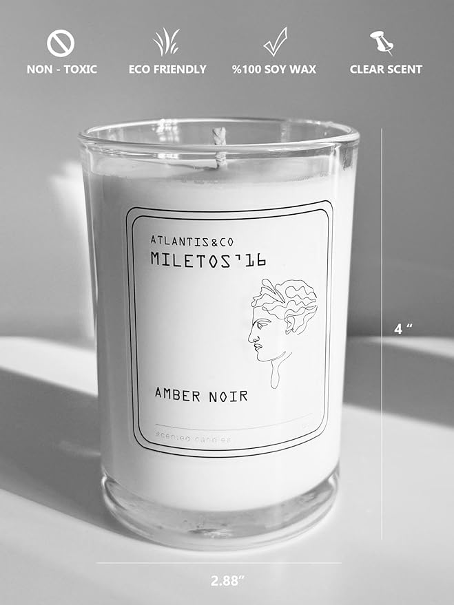Amber Noir Scented Candle, 8oz Soy Jar with Long-Lasting Burn, Giftable, Holidays,Birthdays