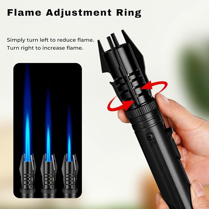 Torch Extendable 3 Feet Extra Long Flame Ignitor for Fireplace Stove Candle Lighter for Pilot Light, Grilling, Camping Firepit, Kitchen, Outdoor BBQ (Black)
