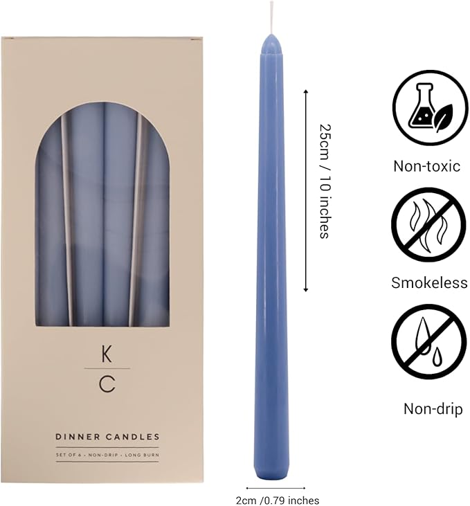 Tapered Dinner Candles - Soy & Paraffin Blend, Dinner Candles with Long-Lasting 7-Hour Burn for Stylish Homes - Candle in Curated Colors Ideal Gift for Hosts, Brides & Event Planners-Duck Blue