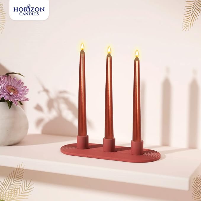 Horizon Unscented 10-Piece Taper Candle Set – 9 Hours Burning Time Smokeless & Dripless Candles for Centerpieces at Wedding, Holiday Dinners, Festive Parties and Home Decor - Metallic Copper