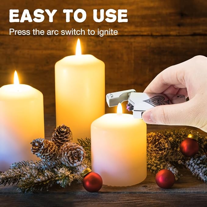 LcFun Electric Lighter - Rechargeable USB, Dual Arc Plasma, Windproof Flameless, Pocket Metal Lighter with LED Battery Indication for Candles, Camping (Silver Ace)