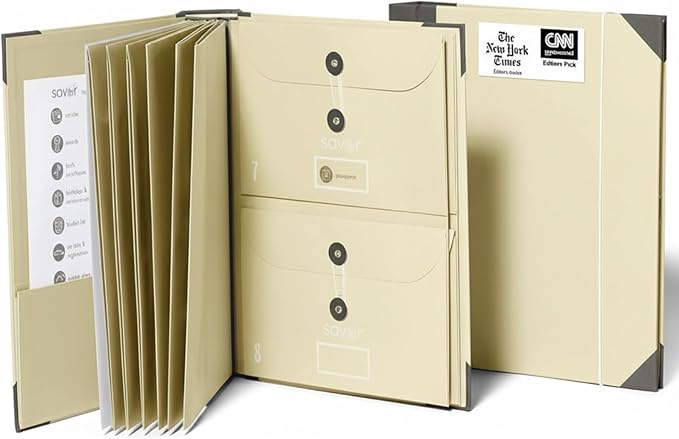 The Folio® Important Document Organizer by Savor | Binder with Guided Labels, Acid-Free File Folder Organizer with 10 Pockets, Document Holder for Home Records, Legal and Medical Papers (Slate)