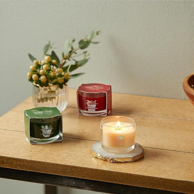 Yankee Candle Signature Votive Mini Candle Jar, Balsam & Cedar Scent, Natural Soy Wax Blend Candle with Natural Fiber Wick, 1.3 OZ Glass Jar (Pack of 12)