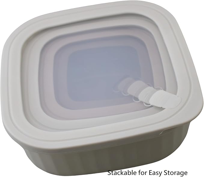 Set of 4 BPA-Free Square Food Storage Containers Vented Lids Assorted Sizes, Microwave & Freezer Safe Nesting Design for Leftovers Meal Prep Fridge Organization Dry Grains (Ivory)