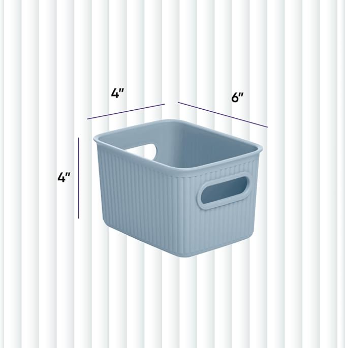 Superio Ribbed Collection - Decorative Plastic Basket Open Home Storage Bins Organizer, Small Blue (4 Pack) Container Boxes for Organizing Closet Storage Bins for Shelves Drawer Shelf 1.5 Liter