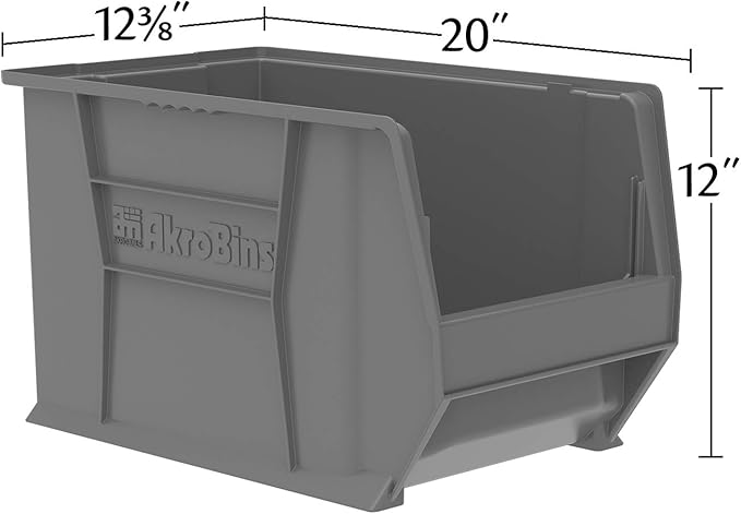 Akro-Mils 30282 Super-Size AkroBins Plastic Storage Bins, Space-Saving Stackable Bins for Garage, Classroom, Warehouse Organization, 20" L x 12" W x 12" H, Clear, 2-Pack