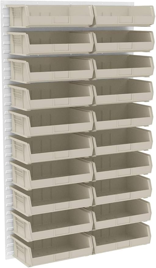 Akro-Mils 30255 AkroBins Plastic Storage Bins, Space-Saving Stackable Bins for Garage, Pantry, Craft Organization, 11" x 16" x 5", Stone, 6-Pack