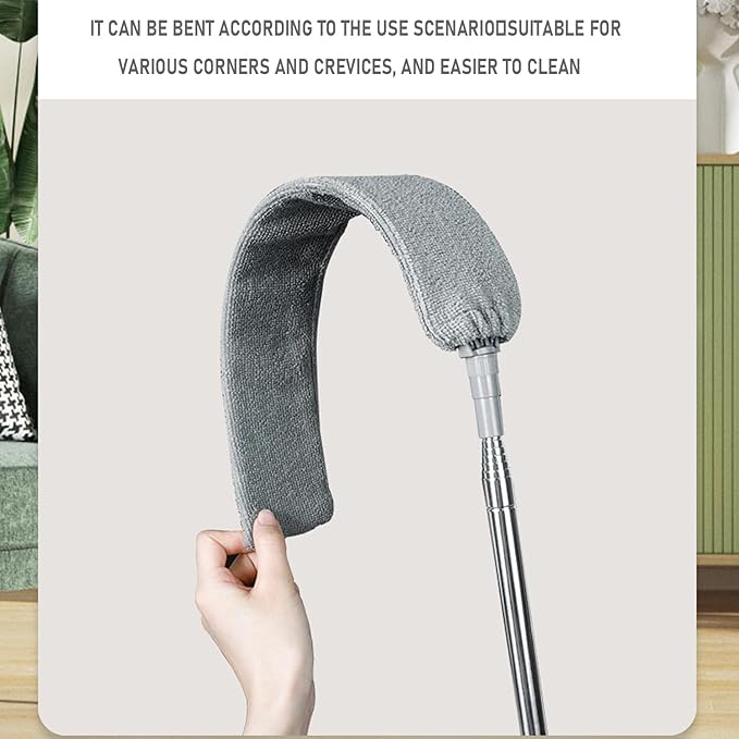 100 inches Retractable Gap Dust Cleaner Cleaning Tools with 4 Microfiber Dusting Cloths Long Handle, Washable and Retractable Duster Brush for Cleaning Under Appliances Furniture Couch Fridge