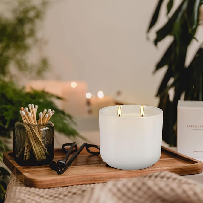 2-Pack Citronella Candles in White Ceramic Jars - 2 Cotton Wicks, Citronella Oil with Elegant White Pillar Design Perfect for Outside Patio, Camping & Garden, Summer Gifts for Indoor Home