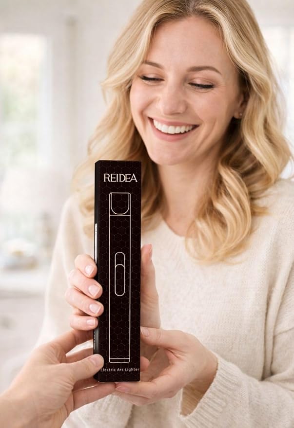REIDEA 2 PCS Electronic Candle Lighter Arc Windproof Flameless USB Rechargeable Lighter with Safe Button for Home Kitchen (S4, Pitch Black)