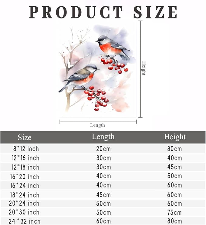 GUAIEUW Red Fruit Red Bird Diamond Painting Kit for Adults, Full Round Diamond Cardinal Bird 5D Diamond Painting DIY Art Crafts for Winter Home Wall Decor Holiday Gift 16x24 Inch