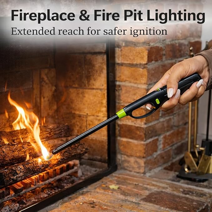 Long Reach BBQ Utility Lighter with Safety Lock, Multipurpose for Grill, Candles, Stove, Fireplace, Assorted Colors, 3 Pack