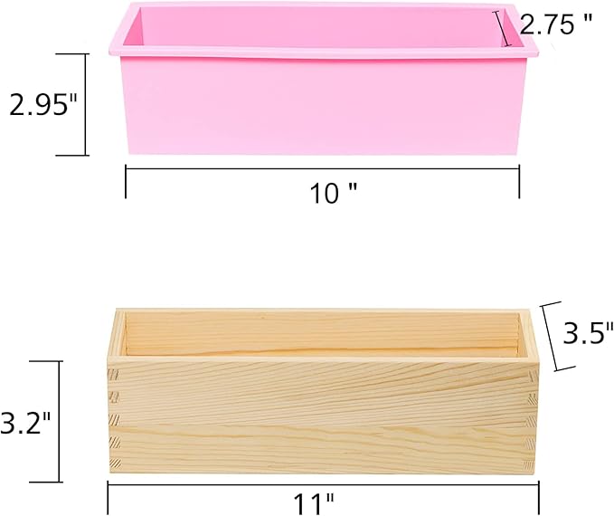 Lerykin Rectangular Soap Mold - 42oz Flexible Silicone Loaf Soap Mold with Wood Box for Making Craft Soap Homemade DIY Tool