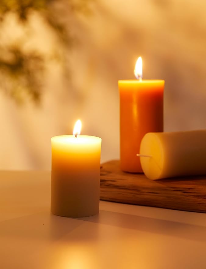 100% Pure Natural Beeswax Pillar Candles-40 Hours Long Burning Time Emergency Beeswax Candles | Organic Bees Wax for Home, Prayer, Christmas, Party | Unscented, Smokeless, Dripless 2 Pack (2×3 inch)