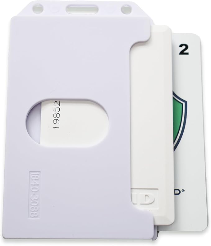 Heavy Duty 2-Sided Rigid Multi Card Holder - Hard Plastic Vertical ID Badge Holders for 2 Standard or Thick Prox Cards, Fuel Card, CAC, Work Badge by Specialist ID, Sold Individually (White)