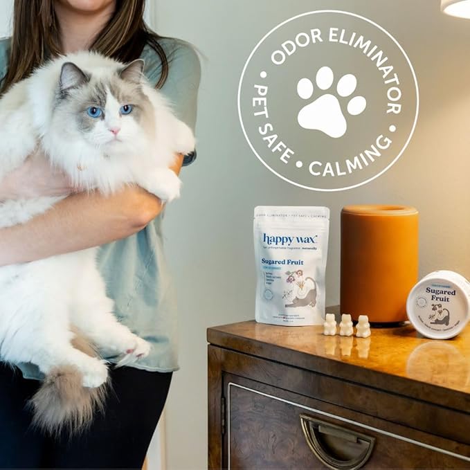 Happy Wax Sugared Fruit Scented Wax Melts for Cat Owners – Odor Eliminating, Calming, Pet-Safe, Non-Toxic, Dye-Free, Perfect for Use with Wax Warmers - 4 oz Pouch