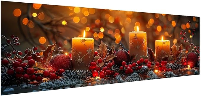 Large Diamond Art Kits for Adults, Diamond Painting Snowflake Dimond Painting Candle Wall Art Mosaic Kits, DIY Crystal Arts & Crafts Canvas Paintings, Hobbies for Women, Room Decor 88 x 32inch Z4-974