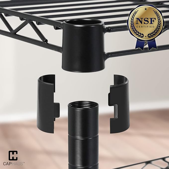 Fencer Wire NSF 2 to 4 Tier Stackable Wire Shelving Unit w/Baskets & Liner, Storage Rack Kitchen, Bathroom, Laundry Closet, Wire Shelving Basket Shelves, Storage Rack Corner Shelves, Black
