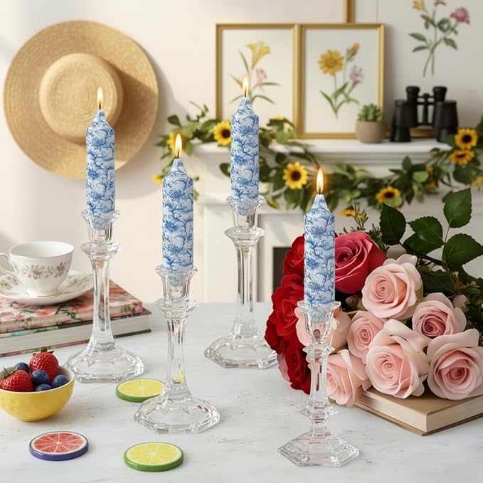 Blue and White Taper Candles 5 Inch Short Handmade Porcelain Style Candle Sticks Smokeless Unscented Tapered Candles for Meditation Housewarming Wedding Present Birthday Gift Special Occasion Spa