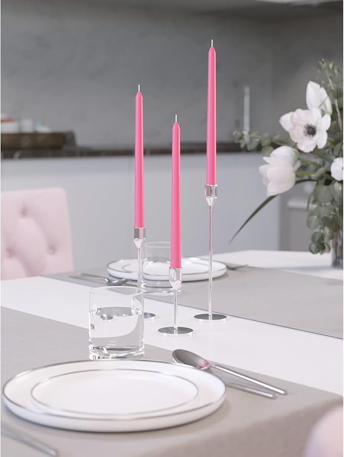 CANDWAX 12 inch Taper Candles Set of 4 - Dripless and Smokeless Candle Unscented - Slow Burning Candle Sticks - Pink Candles Taper