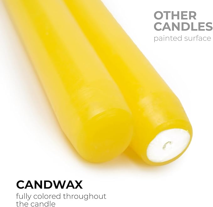 CANDWAX 12 inch Yellow Taper Candles Set of 12 - Unscented Smokeless Dripless Yellow Candles - Perfect for Home Décor, Special Occasions and Ordinary Dinners - Easter Candlesticks