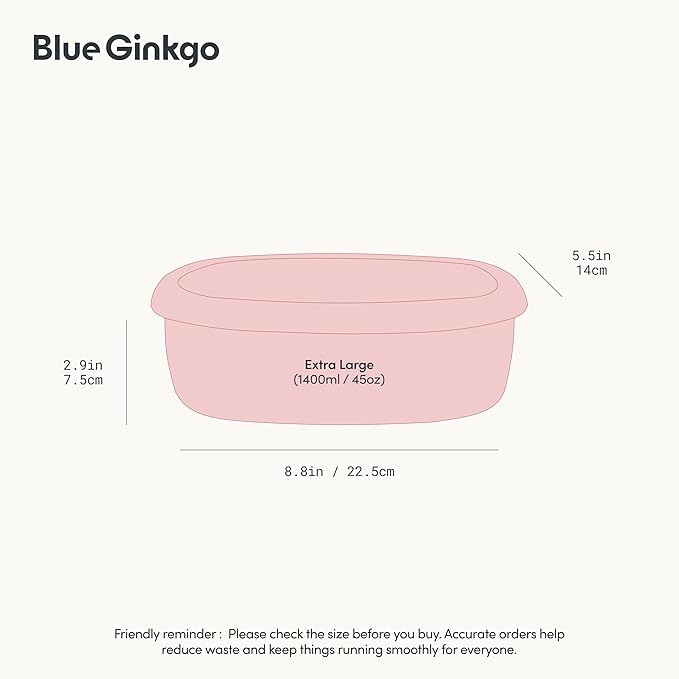 BLUE GINKGO Nesting Silicone Containers - Large Silicone Food Storage Container | BPA Free, Airtight, Dishwasher and Freezer Safe (47.5 oz) - Pink