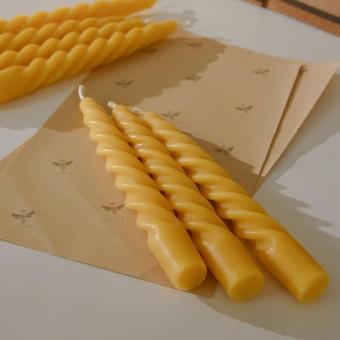 DEYBBY 7 inch Spiral Beeswax Candles Set of 4 - Dripless and Smokless Twisted Pure Bees Wax Candle for Home Decor & Gift Any Occasions