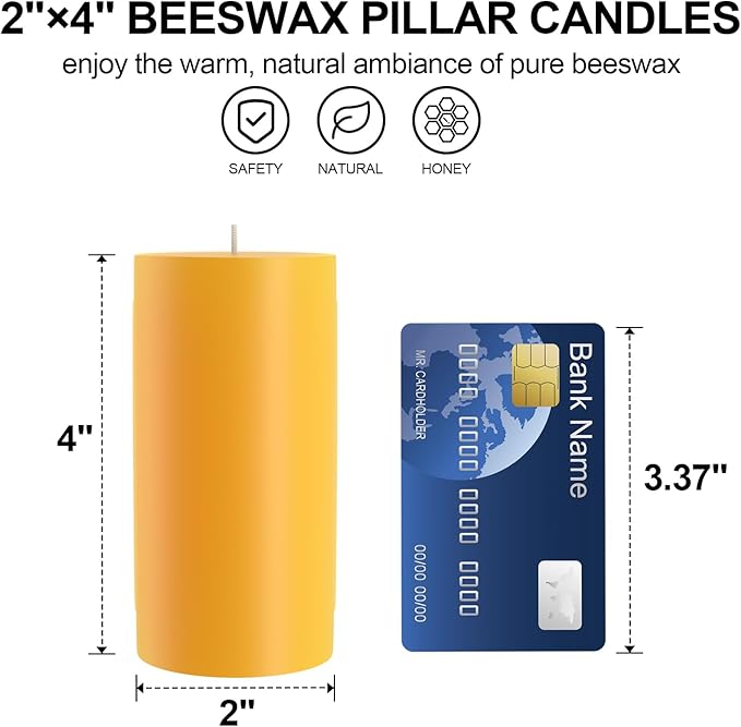 100% Pure Natural Beeswax Pillar Candles-28 Hours Long Burning Time Emergency Beeswax Candles | Organic Bees Wax for Home, Prayer, Christmas, Party | Unscented, Smokeless, Dripless 1 Pack (2×4 inch)