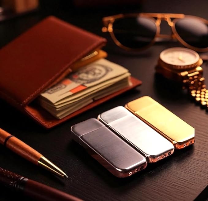 NIVEK Slim Compact Lighter, Ultra Thin, Small Portable, Soft Flame Refillable for Men Women (Sandy Gold)