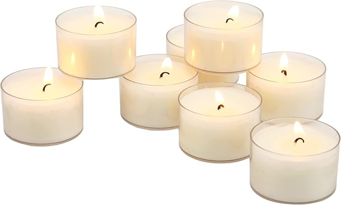 Stonebriar Bulk 24 Pack Unscented Smokeless Long Burning Clear Cup Tea Light Candles with 6 to 7 Hour Extended Burn Time